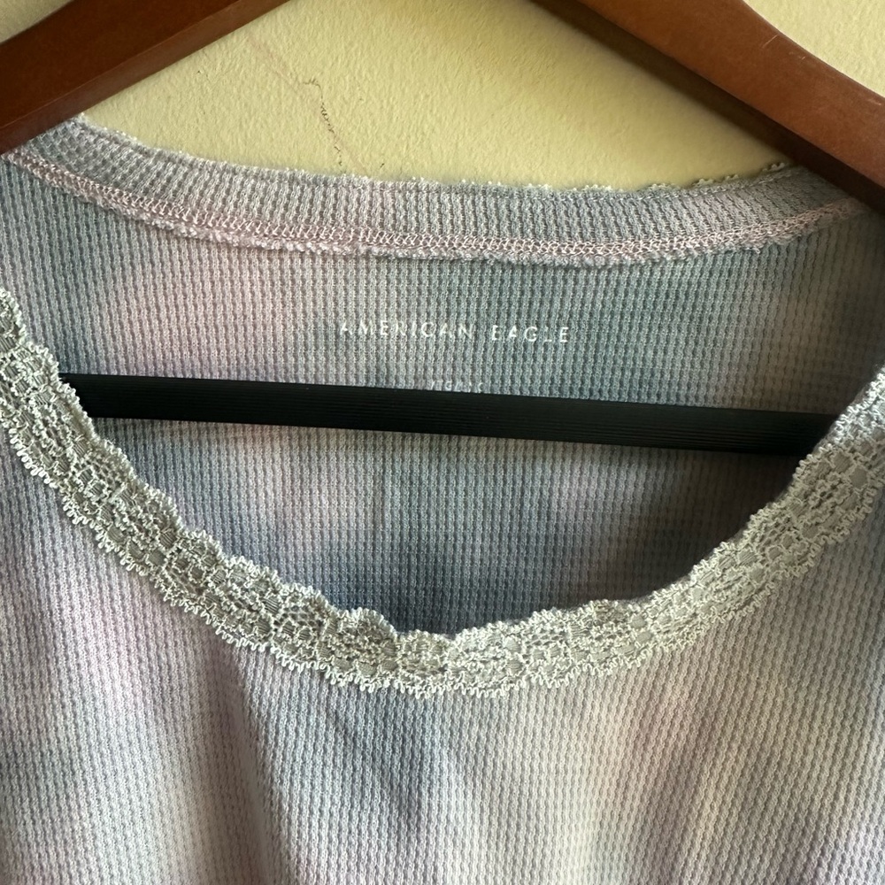 American Eagle Outfitters Blue and White Crop Hoodie - Picture 5 of 8